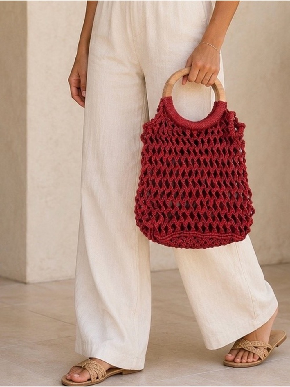 The Jacksons London Red Jute Mini Tote Bag NWT